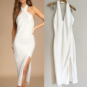 NWOT Beyond Classy White Satin Halter Midi Dress